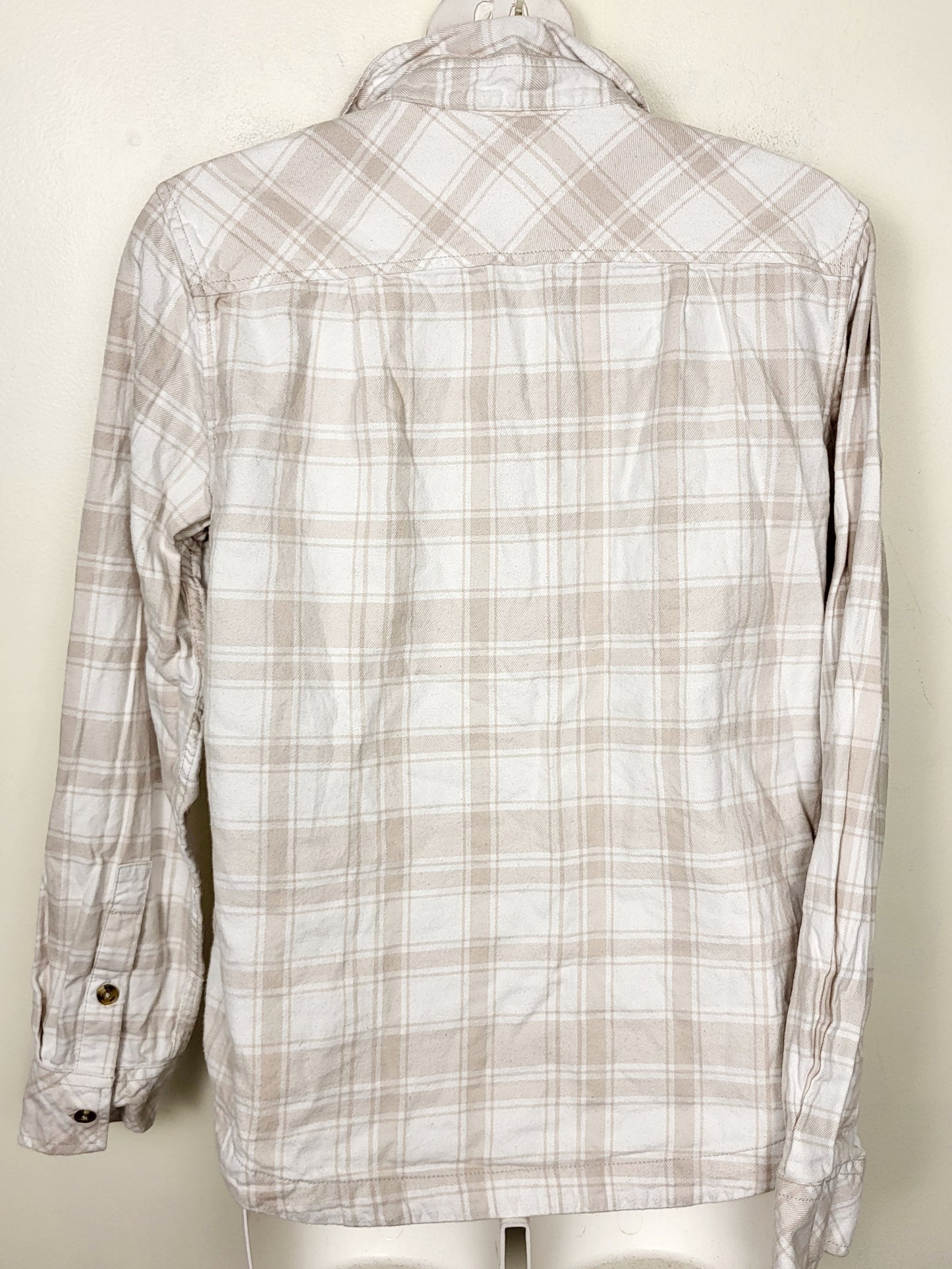 Frank by Frank and Oak beige and white plaid button down "Kapok" shirt. Size small