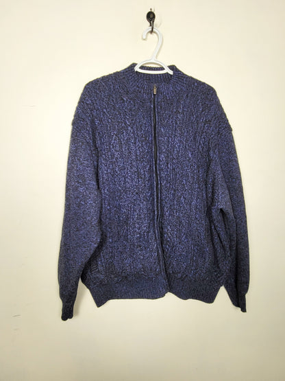 Hechter Paris blue cable knit zippered sweater with fleece lining. Men's size 2X