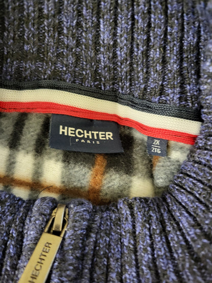 Hechter Paris blue cable knit zippered sweater with fleece lining. Men's size 2X