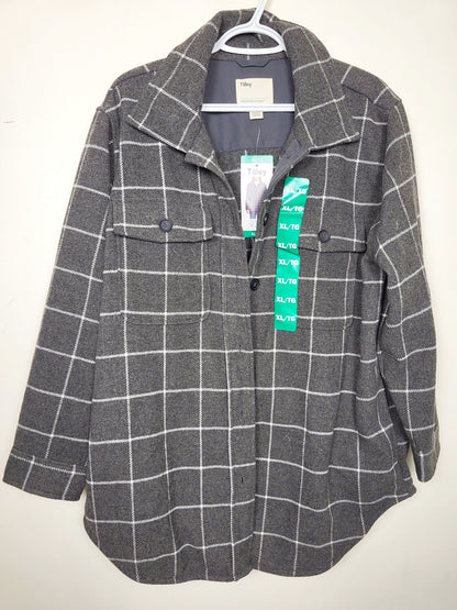 NEW - Tilley grey plaid button down shirt jacket. Size XL