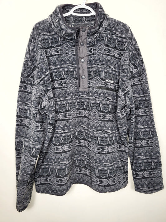 Columbia Helvetia II grey and black pattern half snap fleece pullover. Unisex size XXL