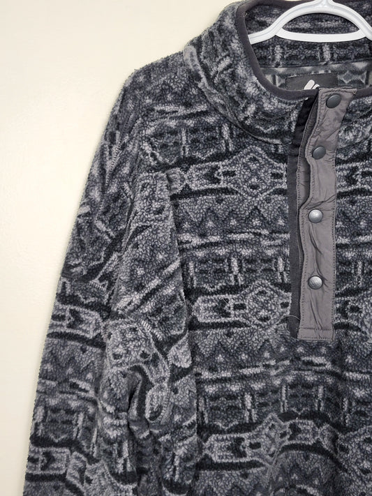 Columbia Helvetia II grey and black pattern half snap fleece pullover. Unisex size XXL