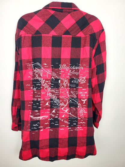 Westcoastees red buffalo plaid Vancouver Island button down flannel shirt. Size 2XL