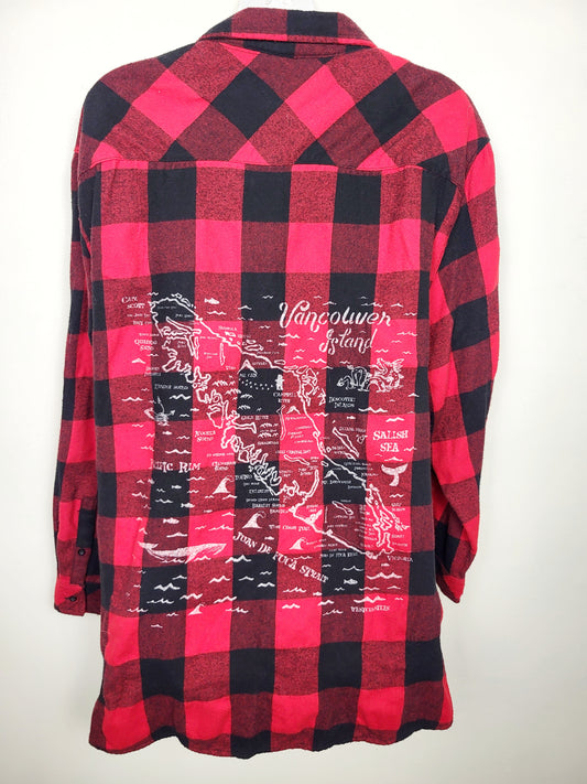 Westcoastees red buffalo plaid Vancouver Island button down flannel shirt. Size 2XL