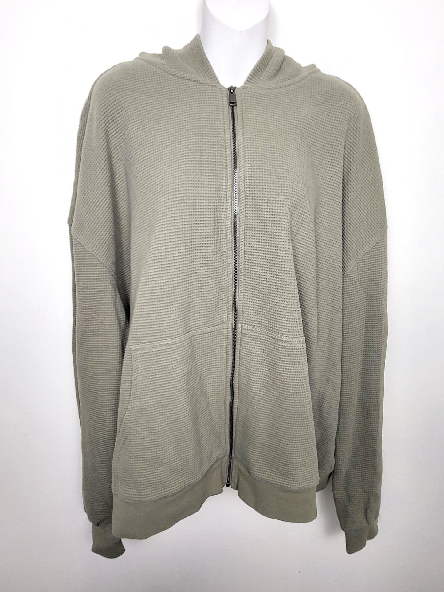 Brunette the Label green waffle knit zip up hoodie. Size 2XL - 3XL