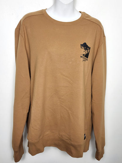 Woods tan crewneck sweatr. Men's Large / Ladies XL