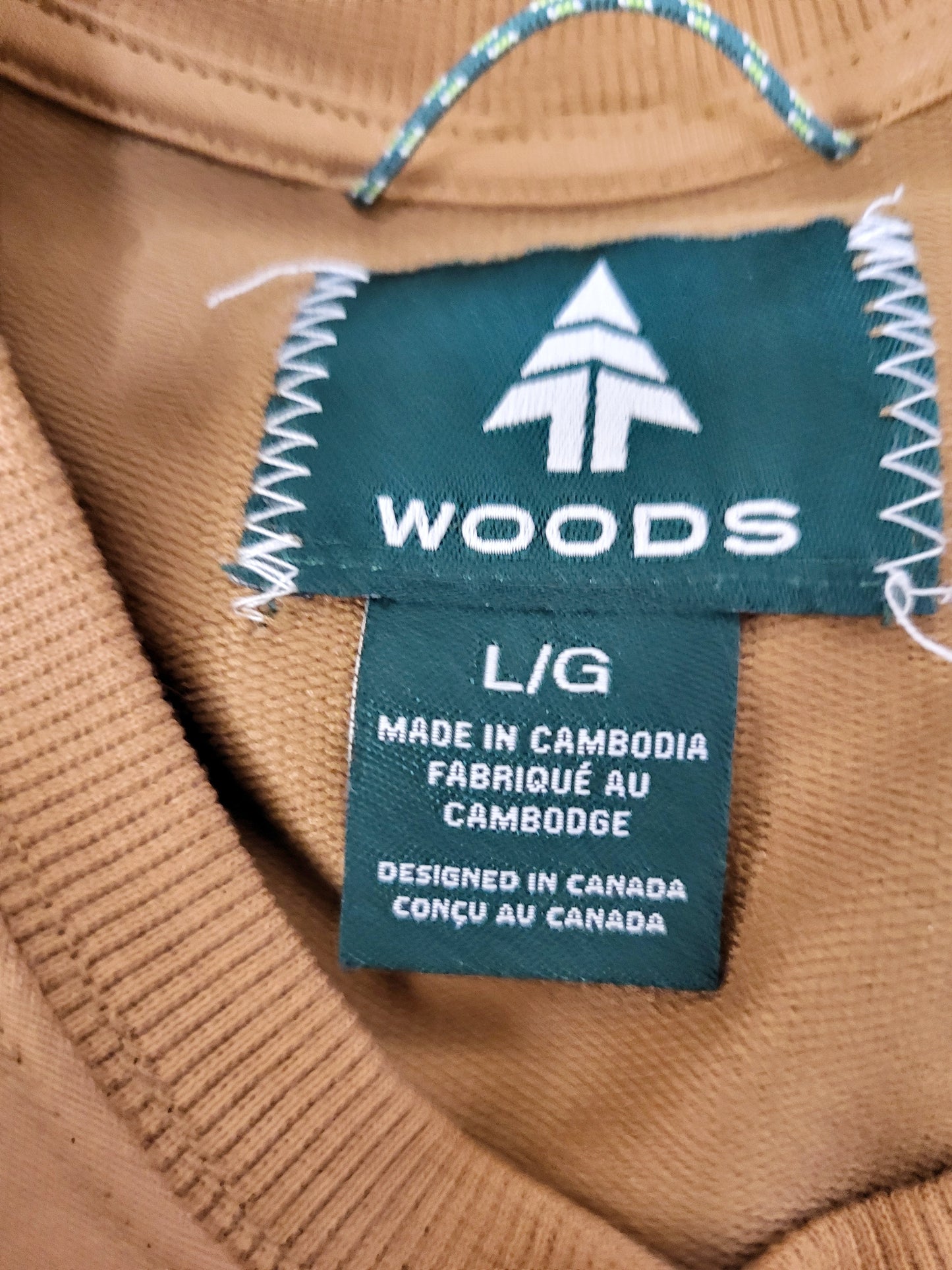 Woods tan crewneck sweatr. Men's Large / Ladies XL