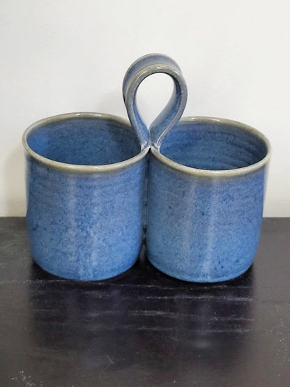 Blue handmade handled "Clean/Dirty" ceramic utensil holder (sorry, no shipping)