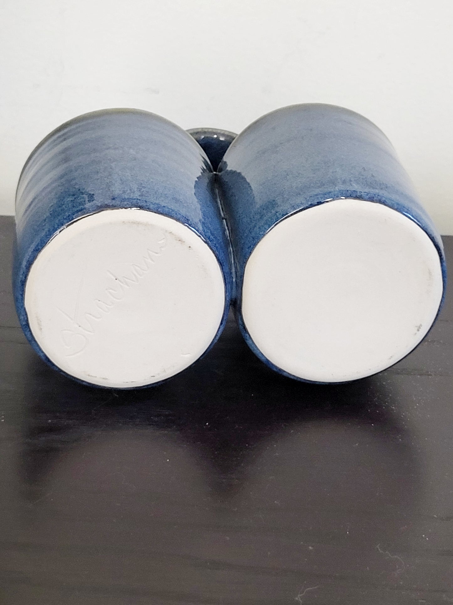 Blue handmade handled "Clean/Dirty" ceramic utensil holder (sorry, no shipping)