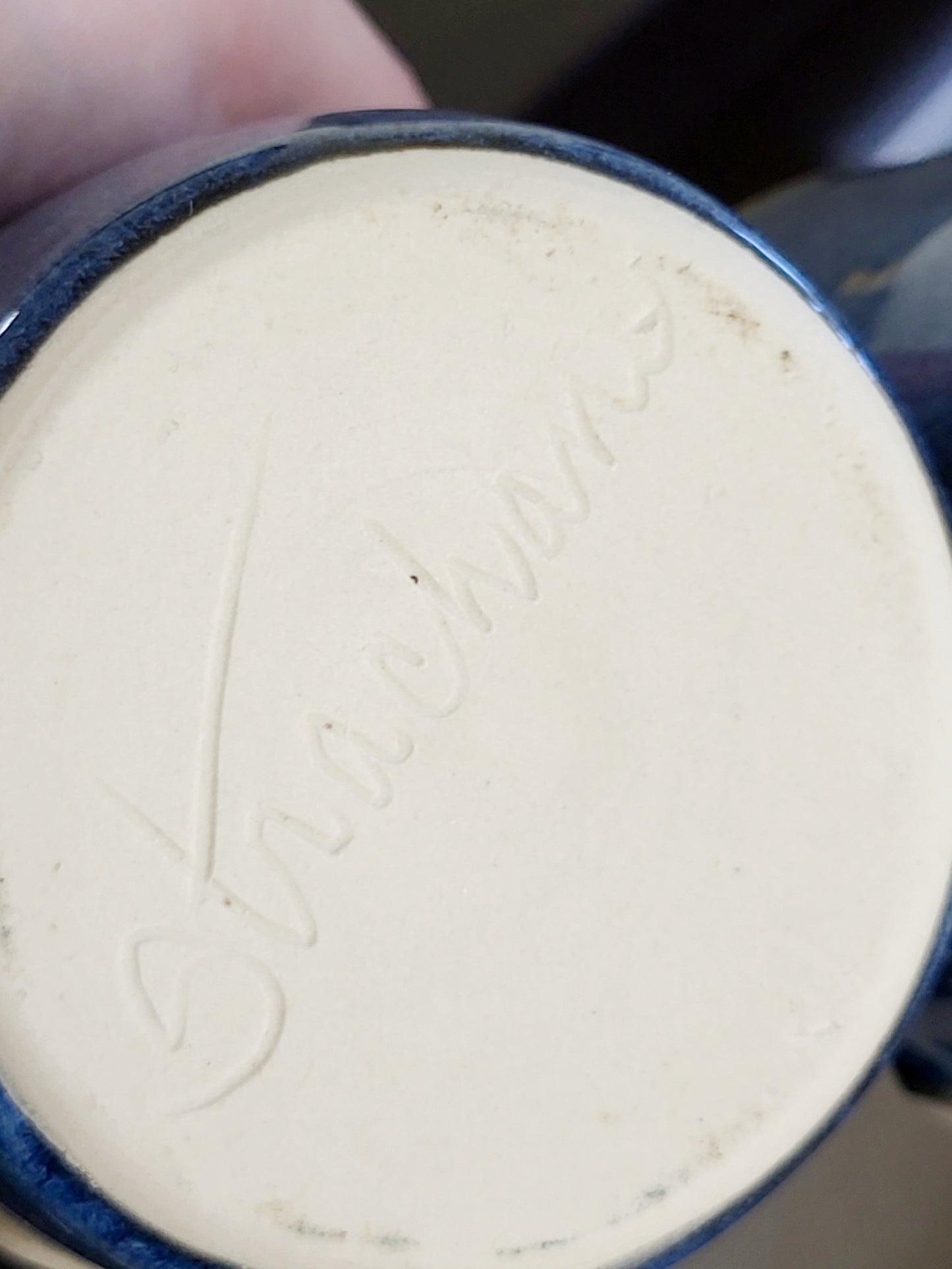 Blue handmade handled "Clean/Dirty" ceramic utensil holder (sorry, no shipping)