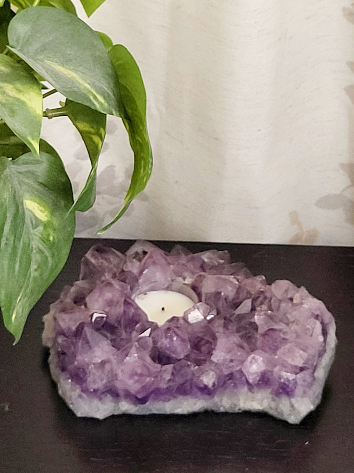 Amethyst gemstone tealight candle holder (sorry, no shipping)