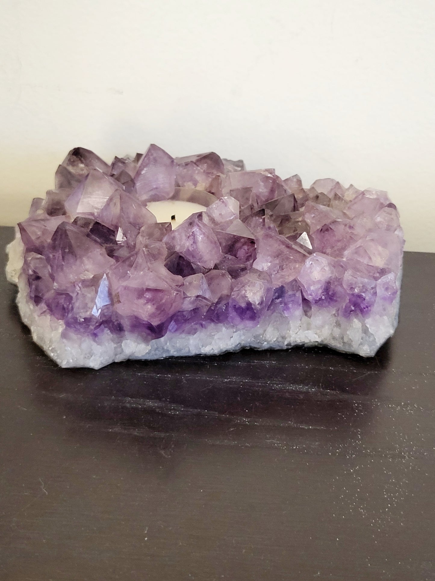 Amethyst gemstone tealight candle holder (sorry, no shipping)