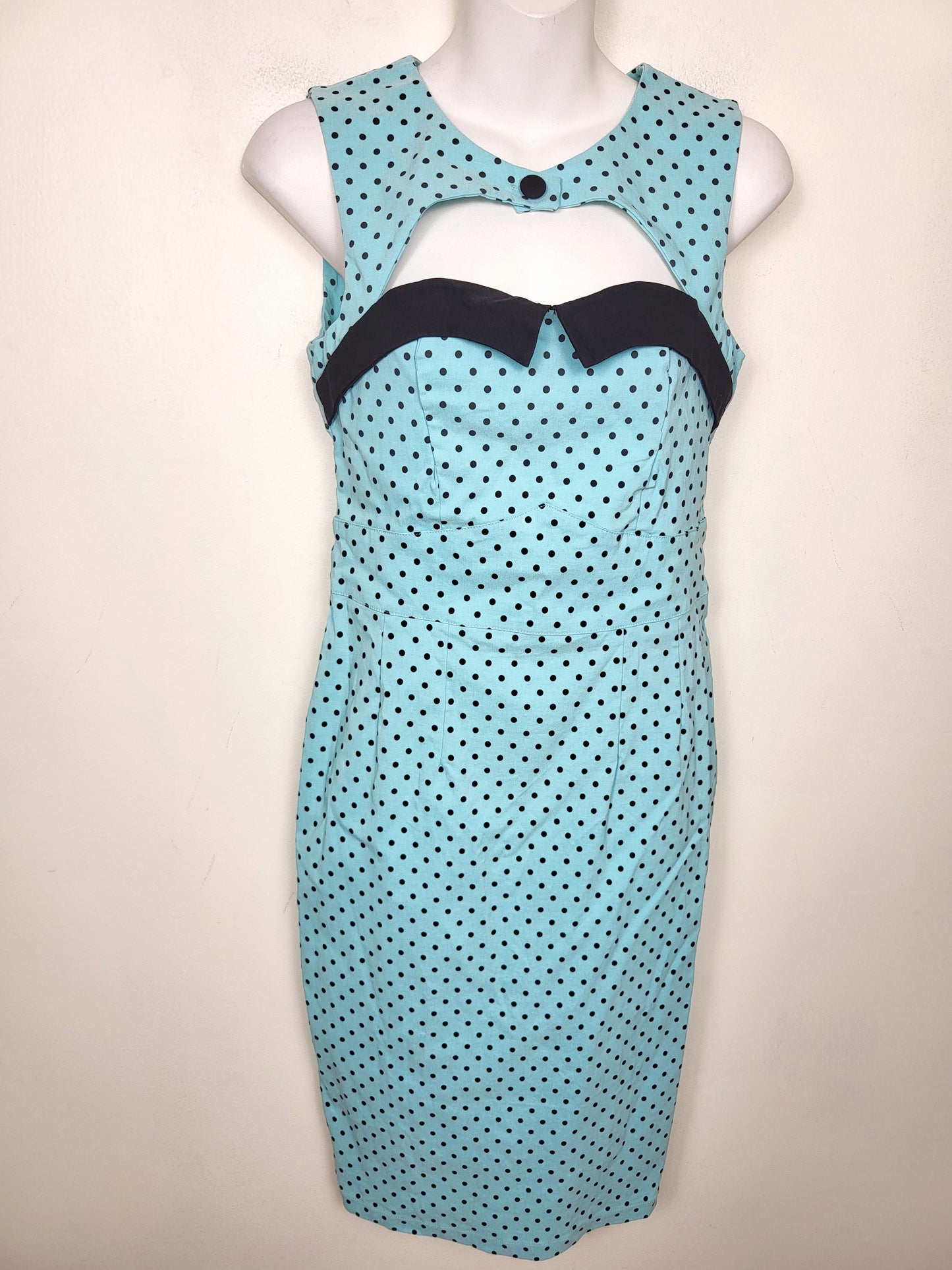 Hell Bunny Vixen aqua polka dot "Miley" pin-up / rockabilly style dress. Size small
