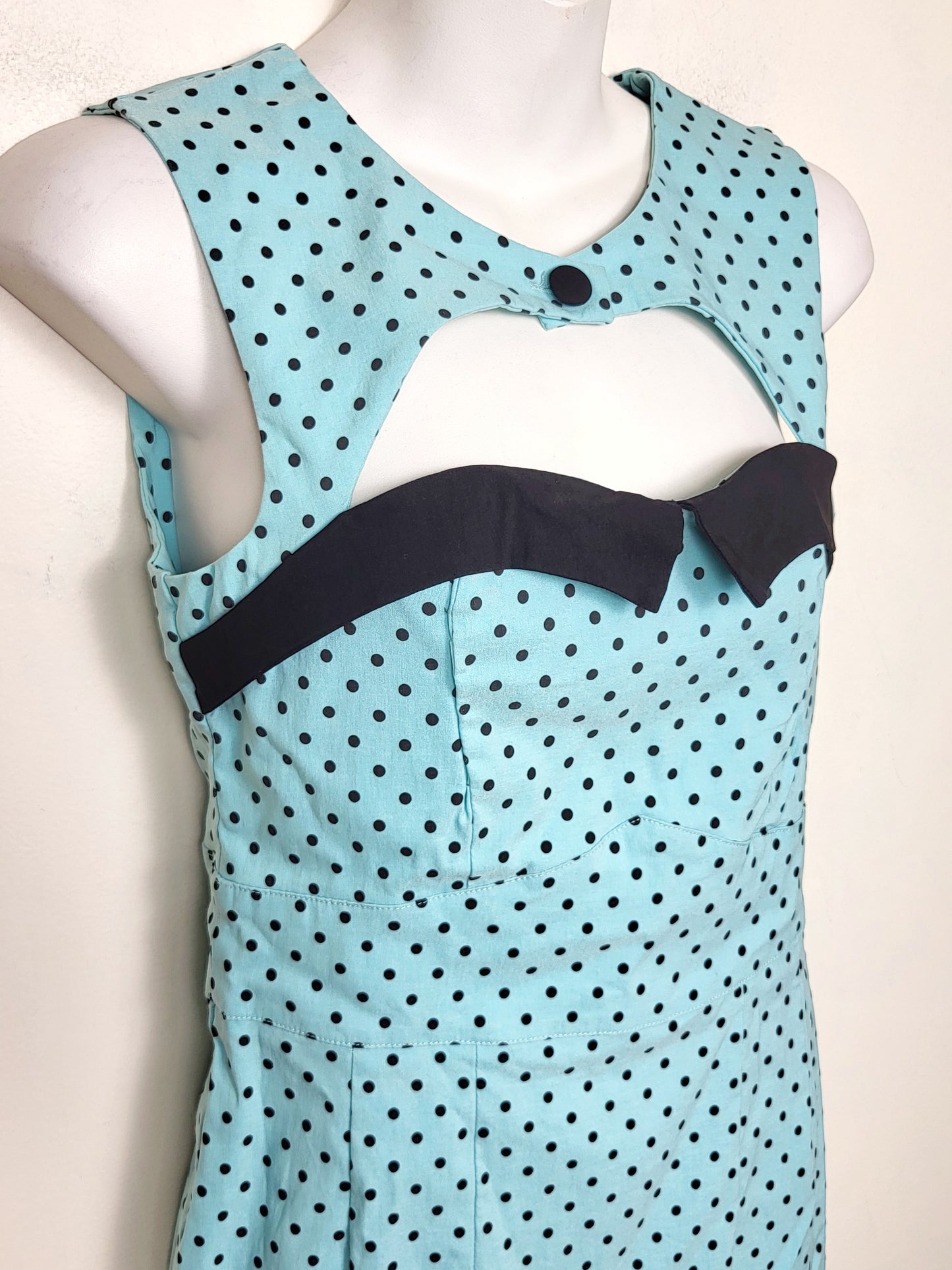 Hell Bunny Vixen aqua polka dot "Miley" pin-up / rockabilly style dress. Size small