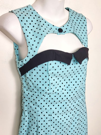 Hell Bunny Vixen aqua polka dot "Miley" pin-up / rockabilly style dress. Size small