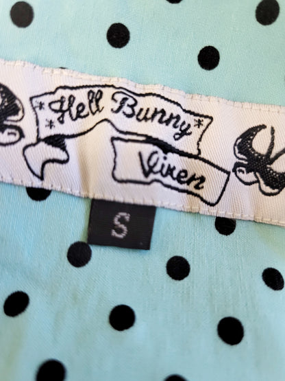 Hell Bunny Vixen aqua polka dot "Miley" pin-up / rockabilly style dress. Size small