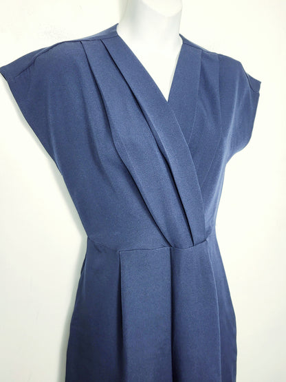 Handmade navy pleated wide leg jumpsuit / romper. Sizes like an XS - READ BELOW
