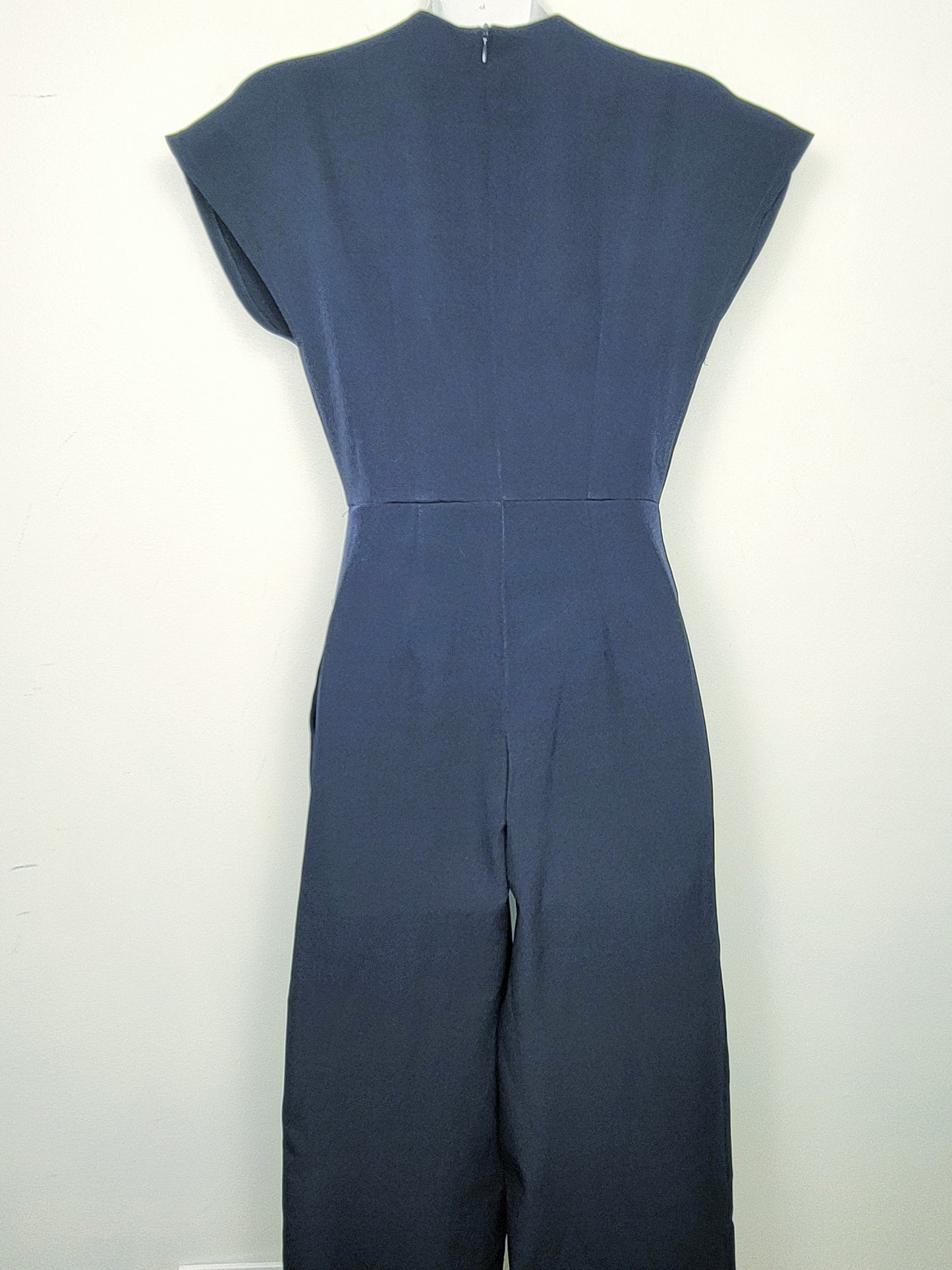 Handmade navy pleated wide leg jumpsuit / romper. Sizes like an XS - READ BELOW