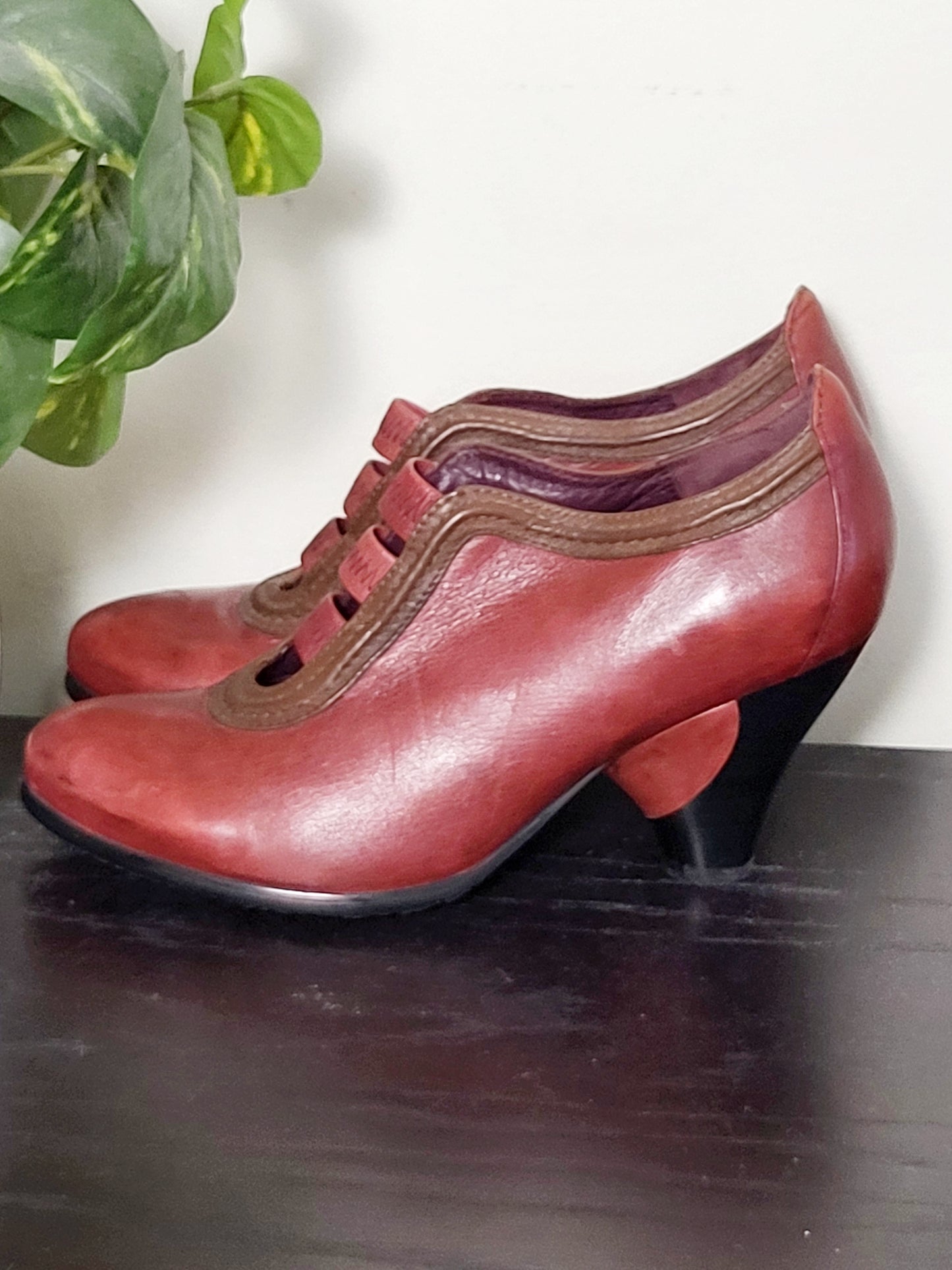 Everybody by BZ Moda red leather heeled booties. Size 37 (US size 6.5)
