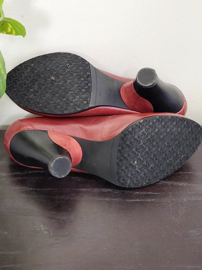 Everybody by BZ Moda red leather heeled booties. Size 37 (US size 6.5)
