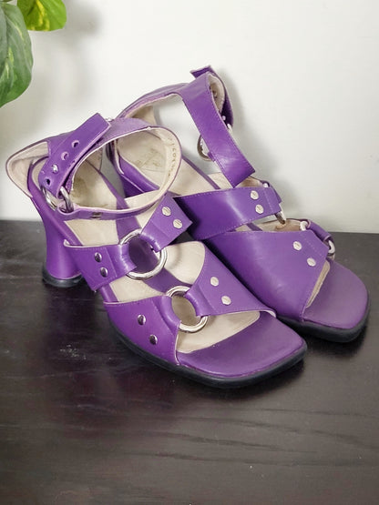 John Fluevog deep purple heeled sandals. Size 6.5