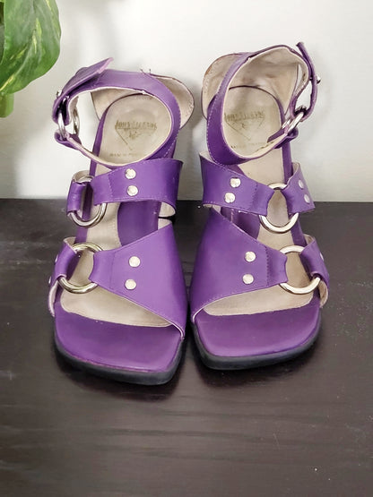 John Fluevog deep purple heeled sandals. Size 6.5