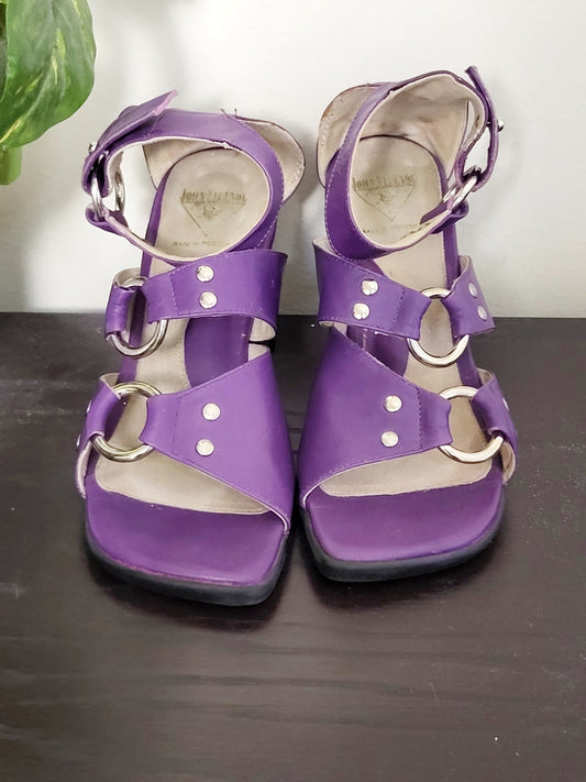 John Fluevog deep purple heeled sandals. Size 6.5