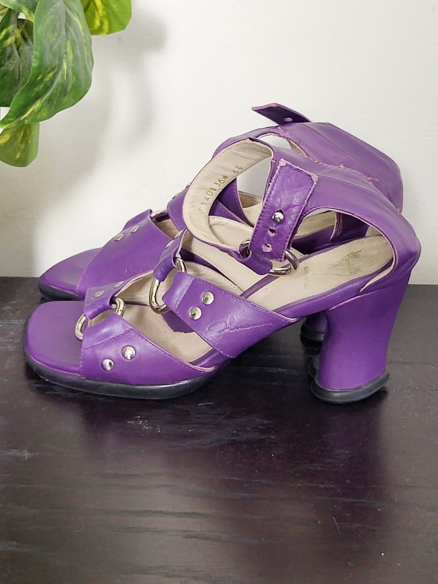 John Fluevog deep purple heeled sandals. Size 6.5