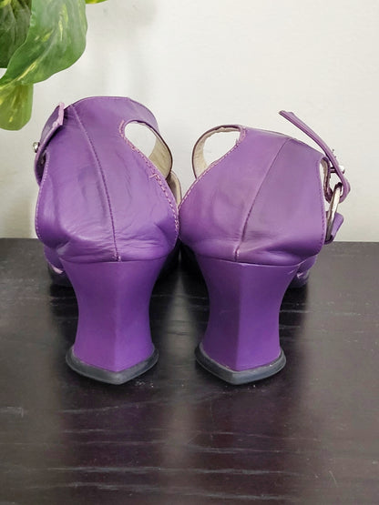 John Fluevog deep purple heeled sandals. Size 6.5