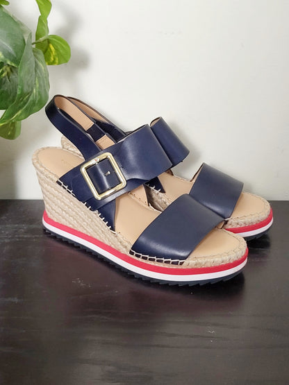 Tommy Hilfiger navy rope wedge sandals. Size 7M