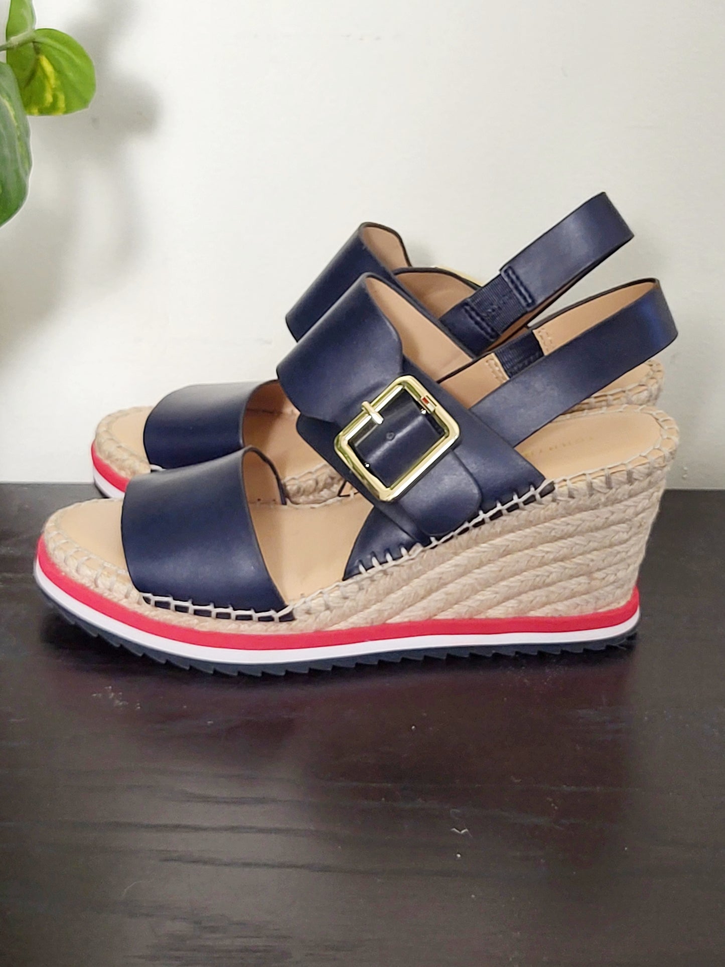 Tommy Hilfiger navy rope wedge sandals. Size 7M