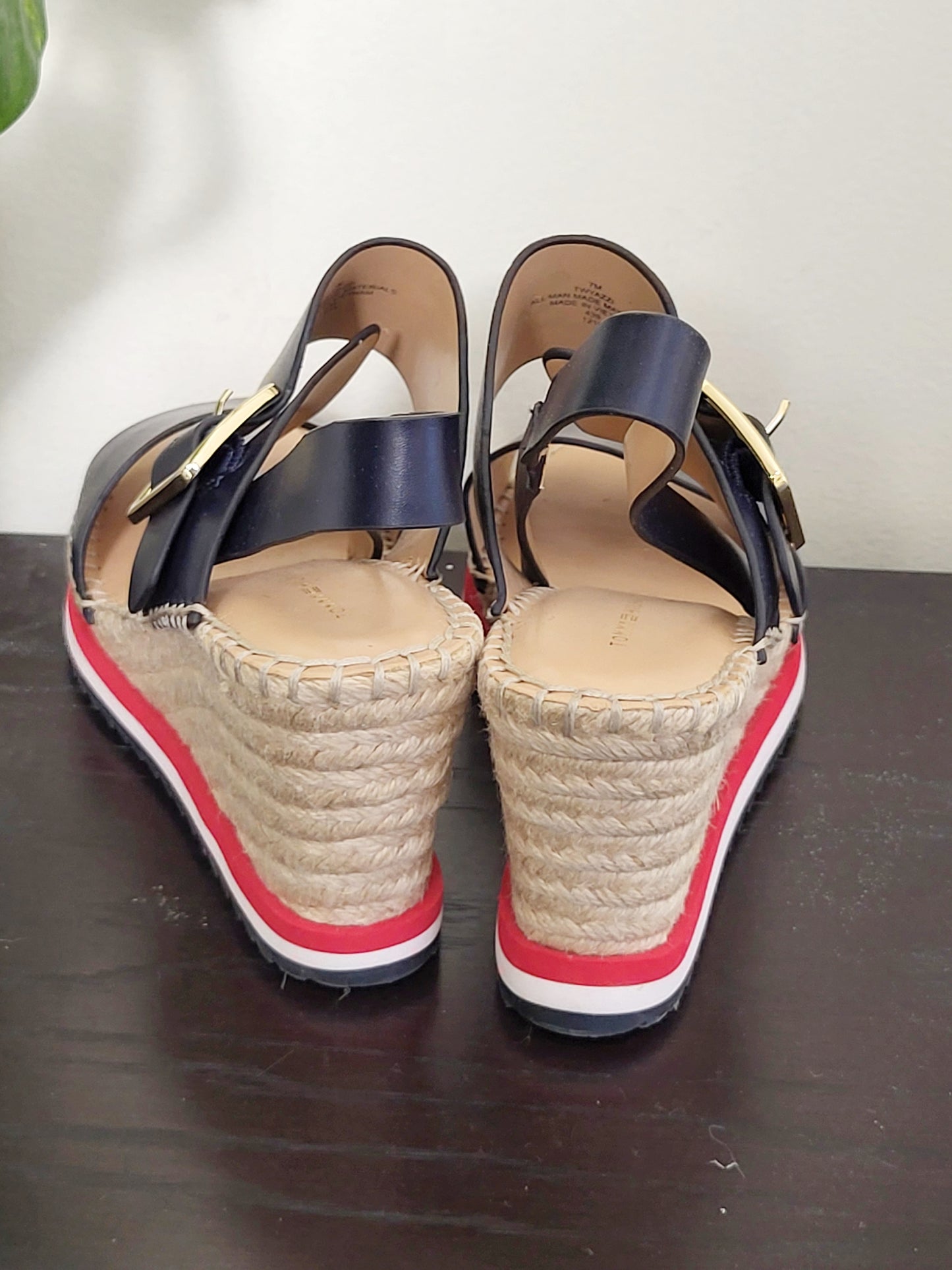 Tommy Hilfiger navy rope wedge sandals. Size 7M