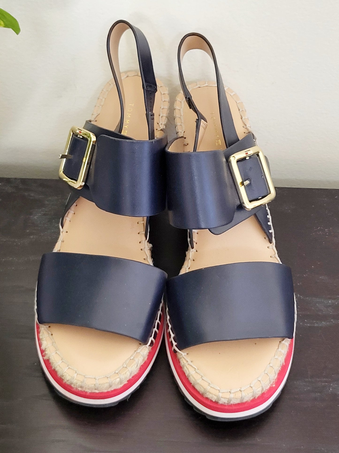 Tommy Hilfiger navy rope wedge sandals. Size 7M