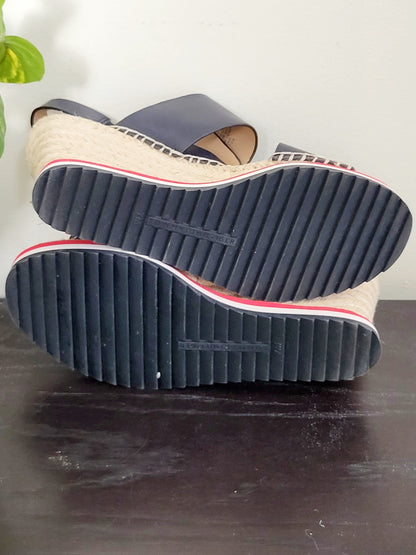 Tommy Hilfiger navy rope wedge sandals. Size 7M