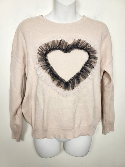 Frank Lyman heart sweater with tulle trim. Size small