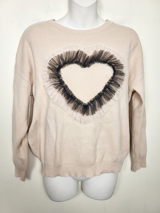 Frank Lyman heart sweater with tulle trim. Size small