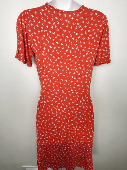 41 Hawthorn red rayon floral printed faux wrap dress. Size small