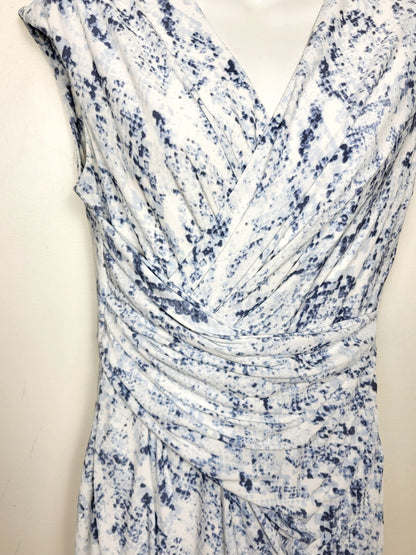 DKNY white and blue floral print ruched midi dress. Size small