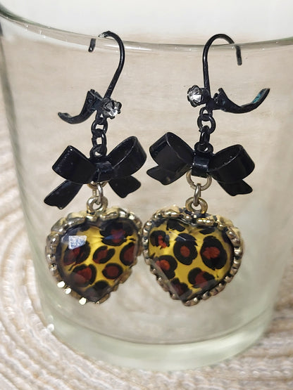 Betsey Johnson leopard heart crown earring and necklace set