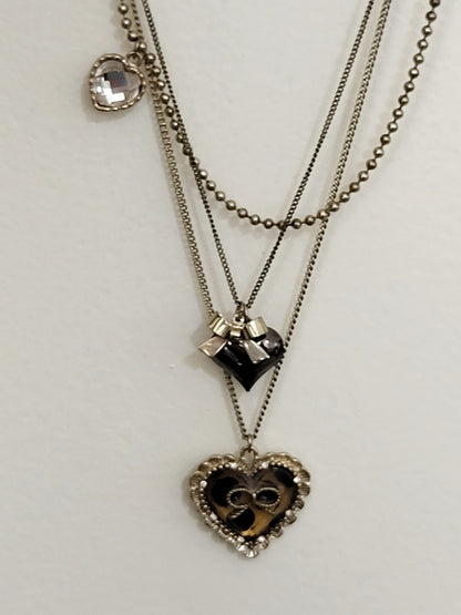 Betsey Johnson 3 layer necklace with leopard heart