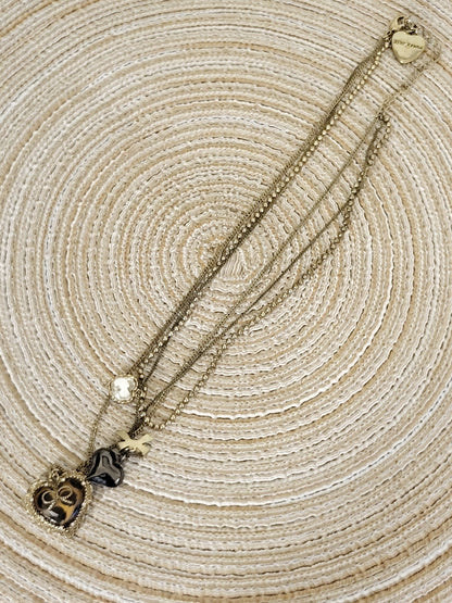 Betsey Johnson 3 layer necklace with leopard heart