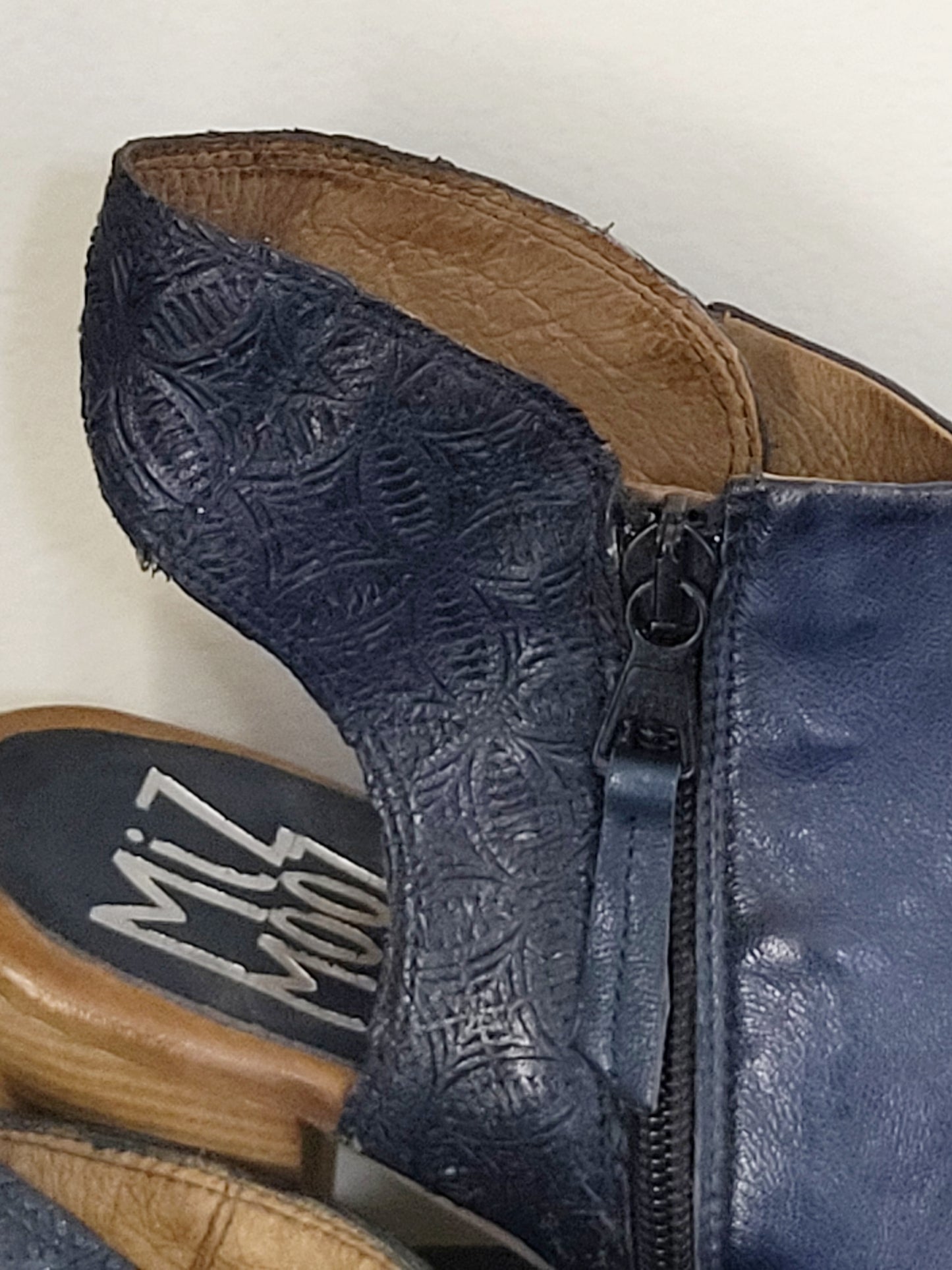 Miz Mooz navy leather peep-toe heeled sandals. Size 39 (US size 8)