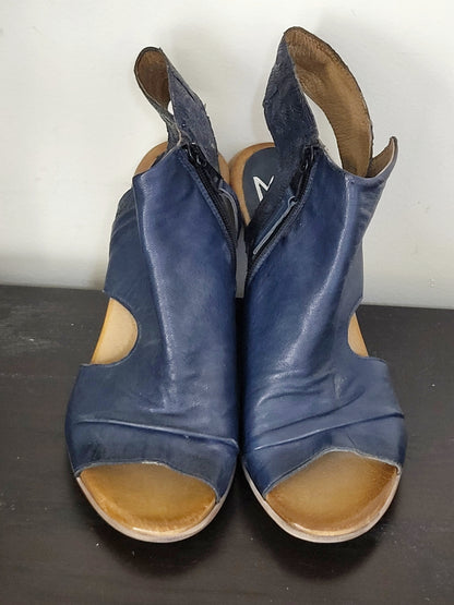 Miz Mooz navy leather peep-toe heeled sandals. Size 39 (US size 8)