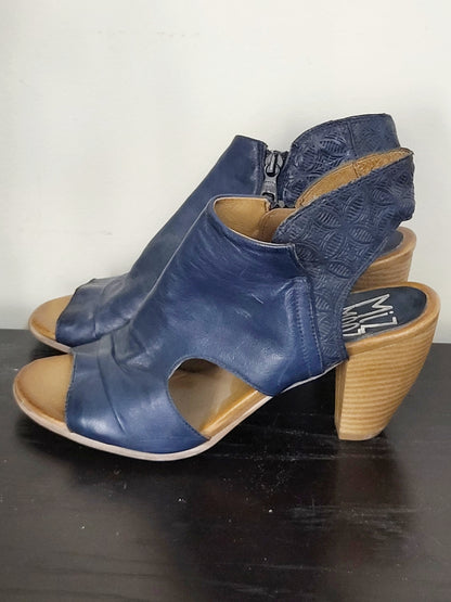 Miz Mooz navy leather peep-toe heeled sandals. Size 39 (US size 8)