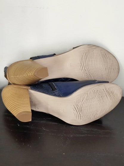 Miz Mooz navy leather peep-toe heeled sandals. Size 39 (US size 8)
