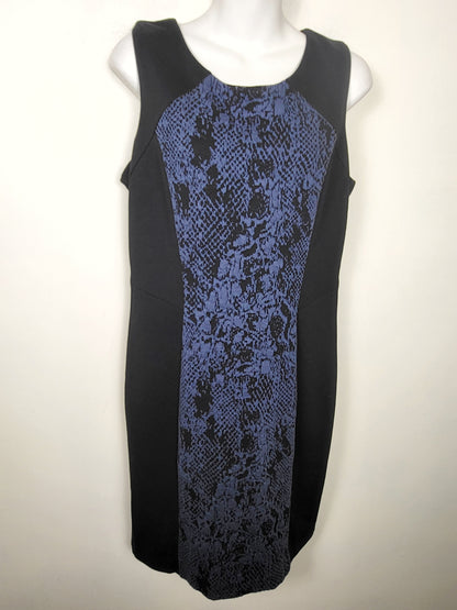 Banana Republic black and blue snakeskin ponte sheath midi dress. Size 10