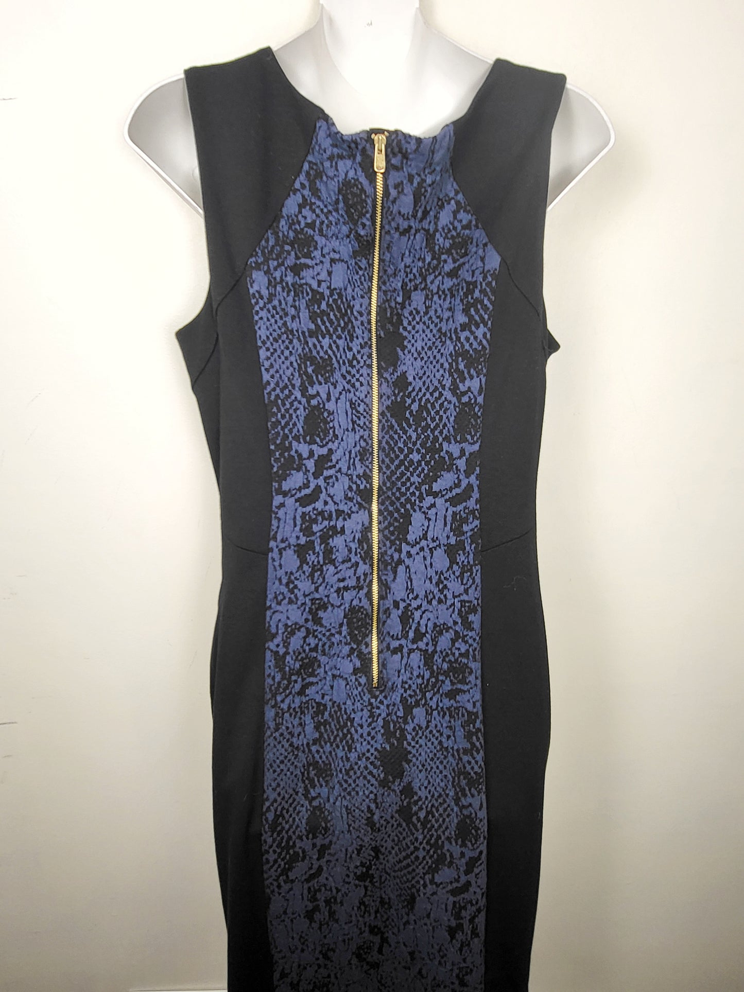 Banana Republic black and blue snakeskin ponte sheath midi dress. Size 10