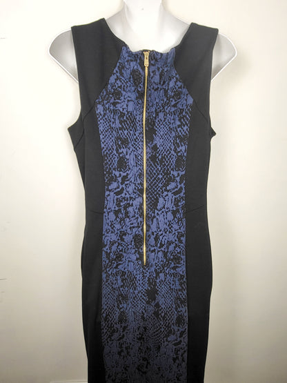 Banana Republic black and blue snakeskin ponte sheath midi dress. Size 10