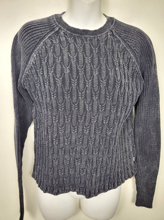 RVCA black and grey distressed cable knit sweater. Size large