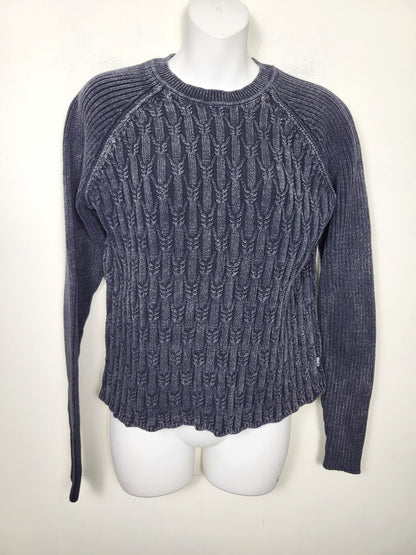 RVCA black and grey distressed cable knit sweater. Size large